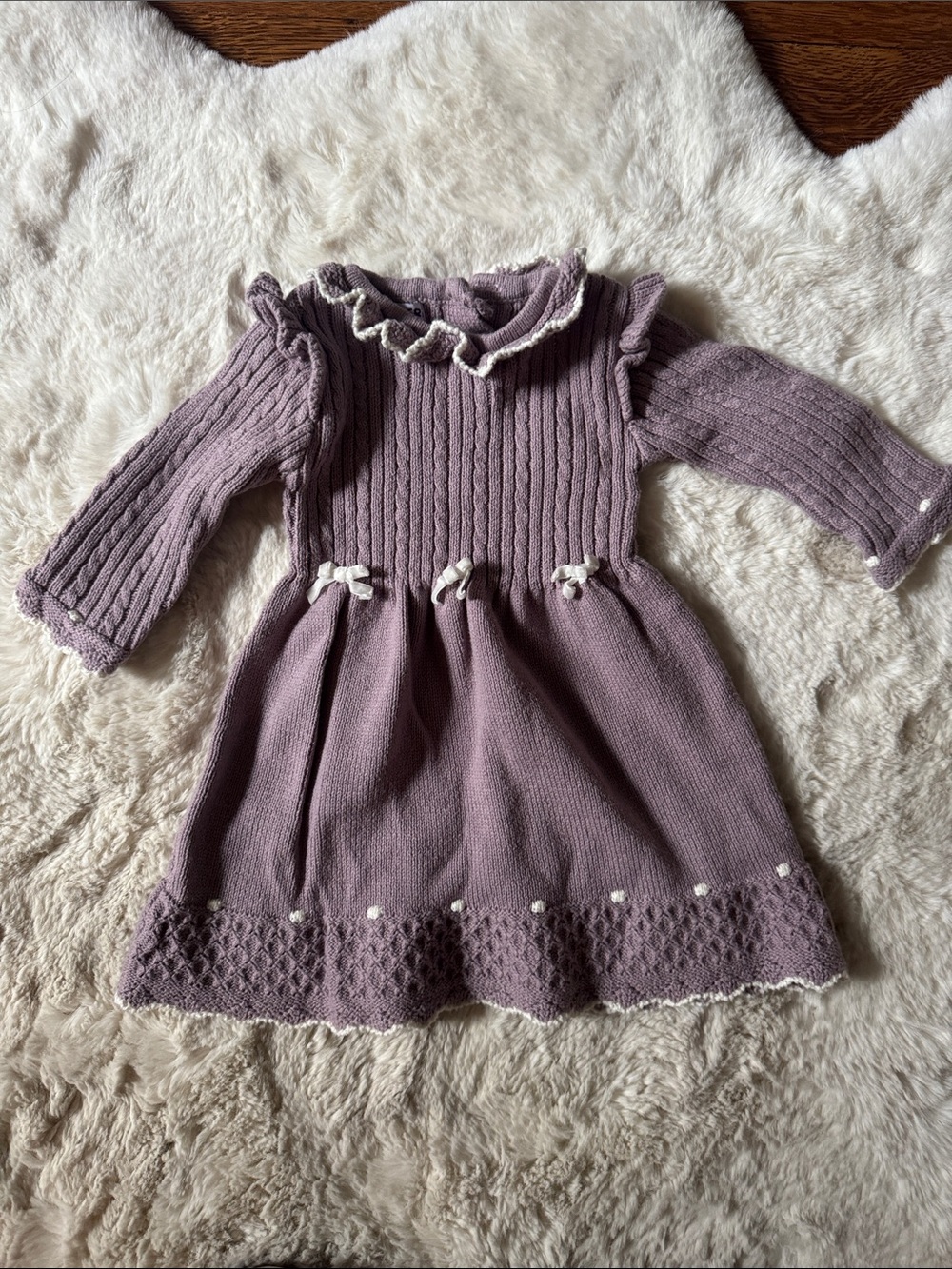 Blueberi Boulevard Mauve Knit Ruffle Collar Dress